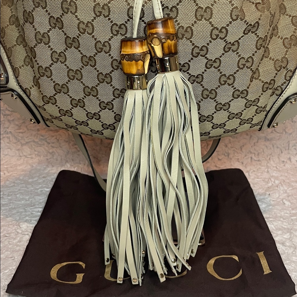 Gucci Indy Babouska Monogram Canvas & Leather Top Handle Tassel Hobo Bag - Picture 5 of 17